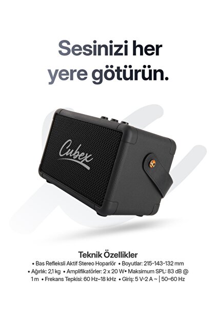 Powerway Cubex Bluetooth Hoparlör 40W Güçlü Ses, IPX2 Suya