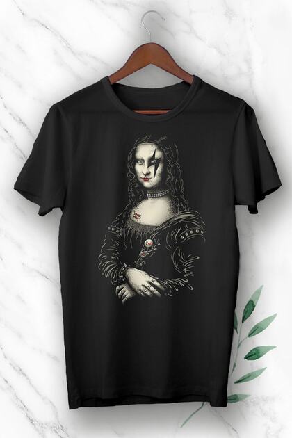 Tricou unisex negru cu imprimeu Mona Lisa Art Heavy Metal