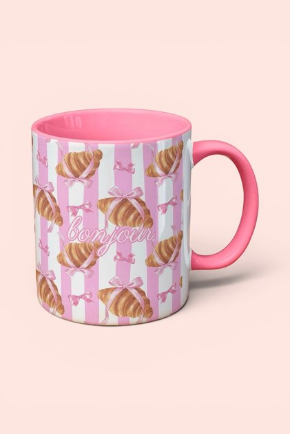 Bonjour Croissant Patterned Mug