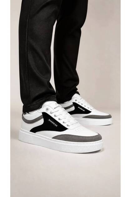 Beyaz Bağcıklı Detay Beyaz Taban Şık Günlük Sneaker