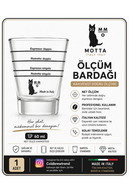 Motta Espresso Ölçüm Shot Bardağı - Kahve Ölçü Bardağı 30/60 ml Shot Camı