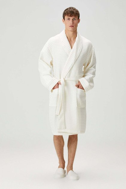Aura Waffle Men's Bathrobe Ecru