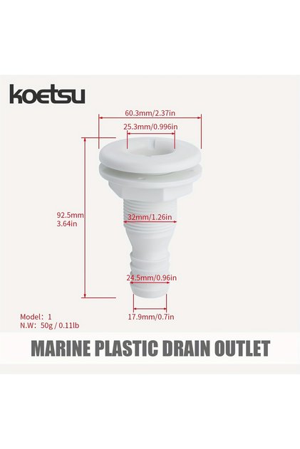 أنبوب تصريف بلاستيكي بحري بيج من KOETSU، أنبوب تصريف أبيض للقوارب، مناسب للحمام والمطبخ