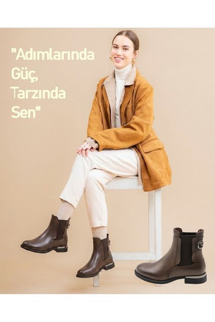 Kadın Bot / Hakiki Deri / Tam Ortopedik Günlük Kadın Bot / Toka Detaylı / Kahve Renkli / D25KB- 8325LX
