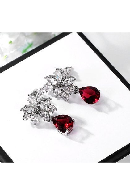E842 Huitan Elegant Women's Drop Earrings for Dance Party Crystal Red CZ Pendent Wedding Anniversary