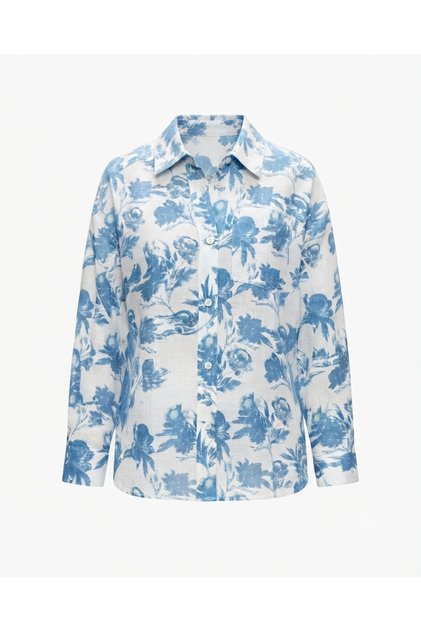 Ecru Blue Floral Shirt