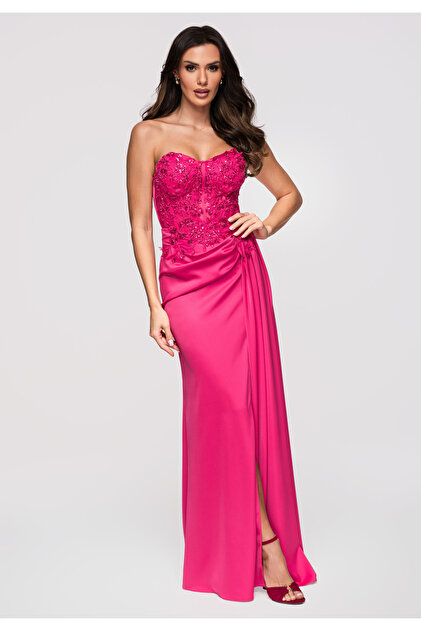 knee length dresses for ladies Darling Color Mix Taffeta Asymmetric Heart Detail Maxi Dress – kalisa main image 1