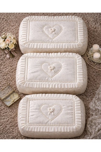 Zerafet Series Luxury 3-Piece Heart Figure French Guipure Dowry Box Set 60X40 50X40 40X30
