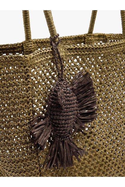 Kadın Charm'lı Hasır Efektli Shopper Çanta