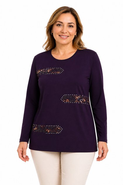 Women's Middle Age and Above High Quality Laser Printed Mother Combed Cotton Blouse 30586