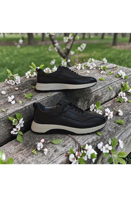 009 Black Genuine Leather Lightweight Comfortable Men's Sports Shoes
