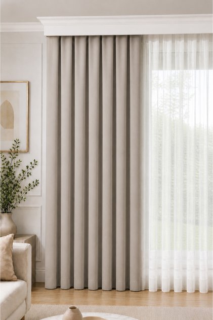 1/3 Regular Pleated Background Curtain Stone Color 100X250 cm (260/270 Length Options) Single Panel Soft Fabric Modern Decorative Living Room Curtain