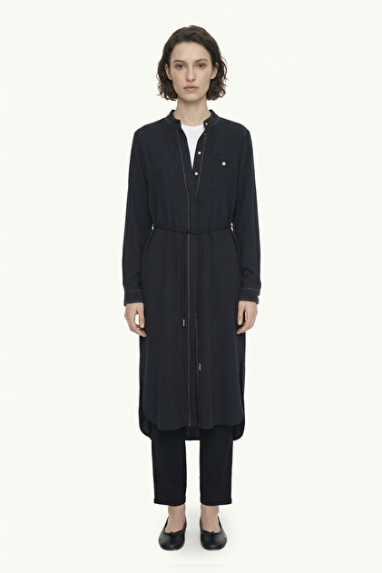 Hakim Collar Belted Buttoned Navy Blue Suit 1914