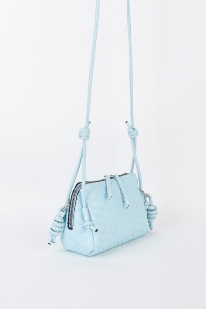 Women's Nazen Baby Blue Knitted Design Faux Leather Small Size Zipper Closure Handbag and Shoulder Bag