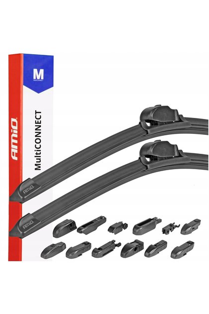 Set 2 Stergatoare Plate AMIO 550/500mm, Dacia Logan / Sandero II, 12 Adaptoare, Silicon si Cauciuc, Aerodinamice, Negru