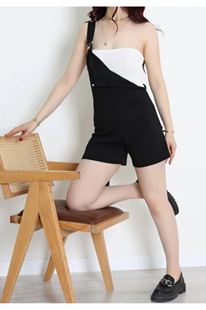 Women's Black Shorts Salopet Overalls with Pockets Comfortable Fit