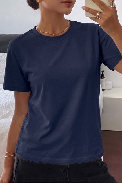 Women's T-Shirt Navy Blue Crew Neck Basic T-Shirt 100% Cotton Comfortable Fit T-Shirt