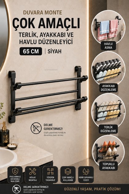 Paslanmaz 65 Cm Terliklik Ayakkabılık Havluluk Topuklu Ayakkabı Organizer Çok Amaçlı Düzenleyici