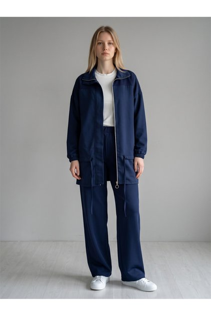 Women's High Collar Zippered Modal Fabric 2-Piece Set