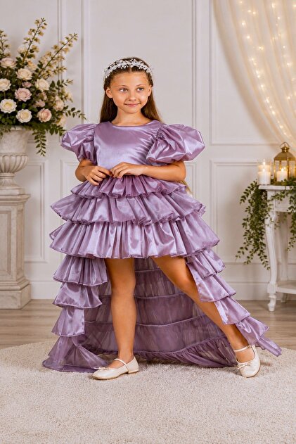 DeKuBaby Crystal Princess Crowned Cat-Cut Velcro Long Tail Children's Evening  Dress-Special Occasion-Party Dress- Trendyol