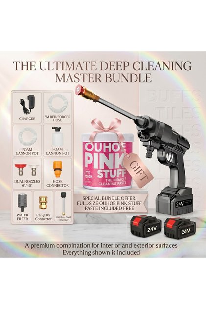 2-in-1 Power Cleaning Bundle: Handheld Portable Pressure Washer Kit + Special Edition OUHOE Pink Stuff Cleaning Paste.