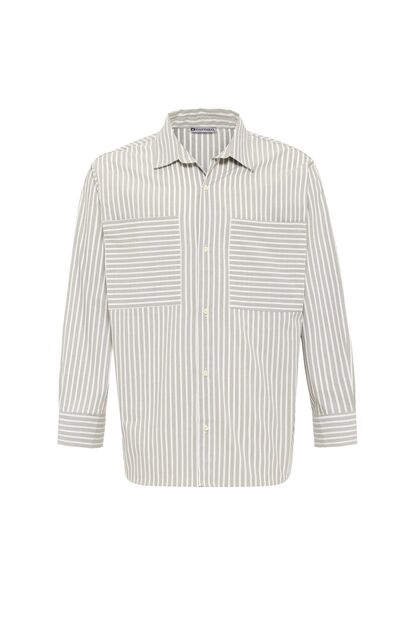 Striped Long Sleeve Double Pocket Oversize Shirt