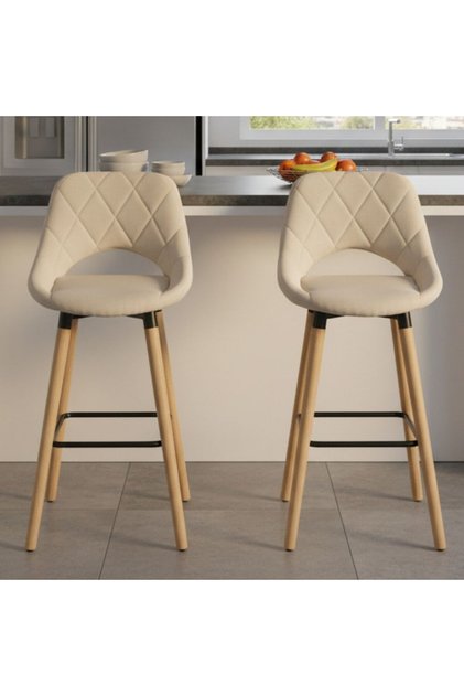 Set 2xScaun Bar Inalt BarLuxe Nova, Picioare Lemn, Rotund, Tapitat, Intaritura Metalica, Lemn/Textil