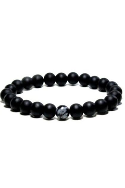 Unisex Black Matte Onyx Snowflake Obsidian Single Stone Natural Stone Bracelet