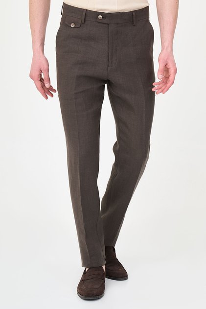 Ανδρικό παντελόνι Straight Slim Fit 100% Λινό Καφέ - 38363.26Y