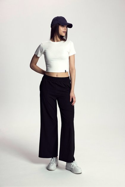 Carina Women's Elastic Waist Wide Leg Pants Black