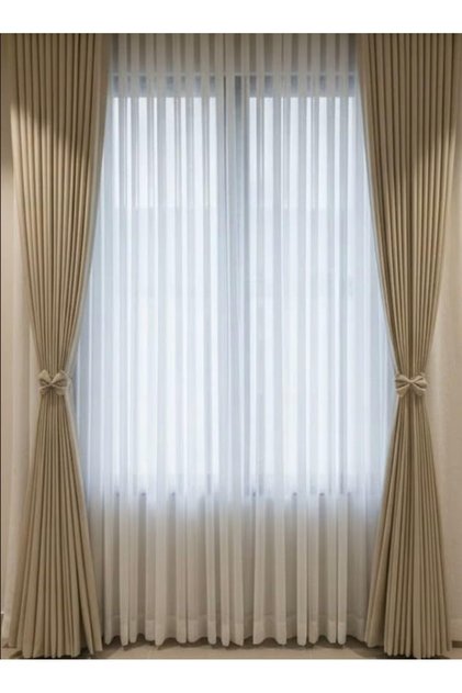 Elegant Beige Wavy Curtains Dual Layer Sheer Chiffon & 100% Blackout, Modern Wave Fold Window Drapes, Privacy Light Blocking Curtain Set for Bedroom Living Room