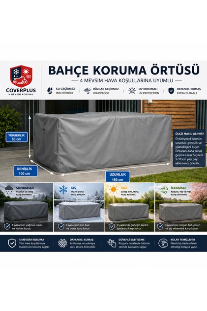 Dış Mekan Bahçe Mobilyası Brandası Su Geçirmez (160x100x80cm Gri Renk)