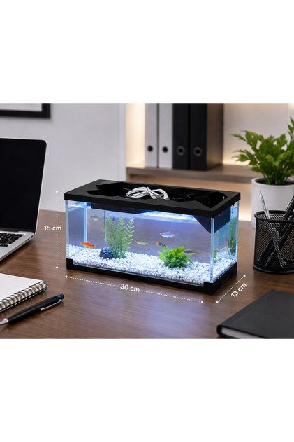 حوض سمك مكتبي عصري مع قنوات مائية علوية وإضاءة LED