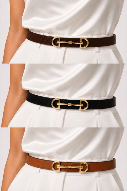 Women's Belt Set of 3 Tan Brown & Black with Imperio Gold D Buckle, Compatible with All Outfits