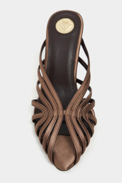 NİŞANTAŞI SHOES Judith Kahve Saten Burnu Açık Detay Kafesli Kadın