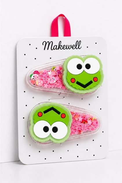 2-Piece Children's Snap Clips with Frog Figures – Transparent Yellow Glittery Color Hair Clip Set