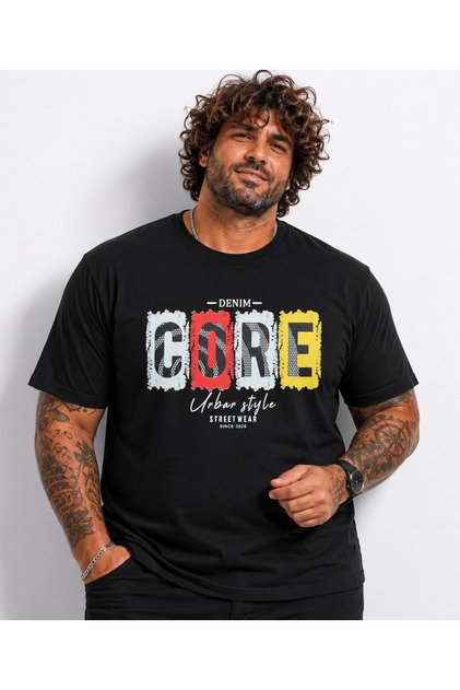 Tricou cu gâtul în formă de O pentru bărbați, mărime mare, Core 26138 NEGRU