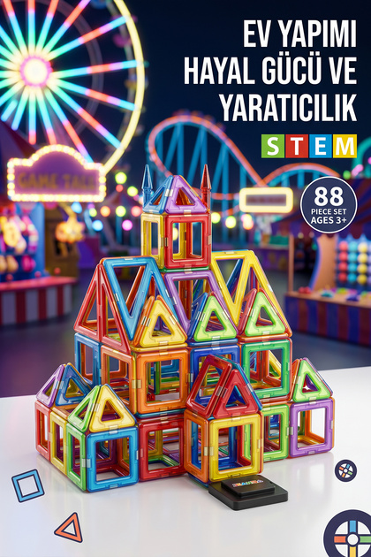 indirimsevinci 88 Parça Manyetik Blok Seti STEM Eğitici Oyuncak