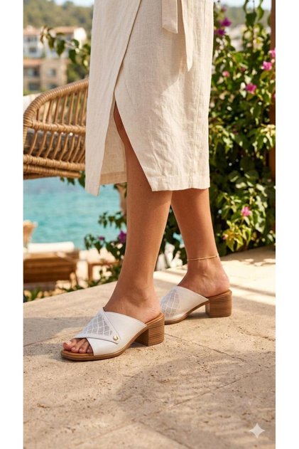 White Leather Laser Women's Casual Slippers
