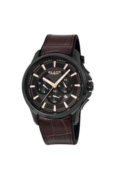 Vision Noir 3671 G 9 NNO SS & Leather Multifunction Men's Watch