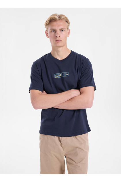 Jack & Jones Lacivert Erkek Regular Fit Deniz Temalı T-Shirt