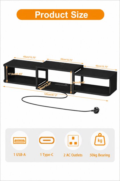 Floating TV Stand with LED, Modern Wall Mounted Media Console, Black Living Room Storage