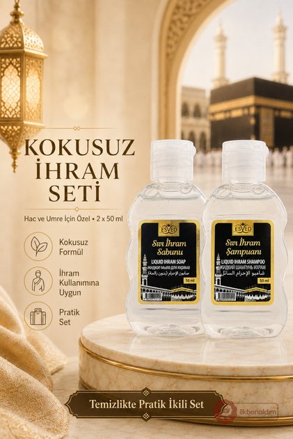 İhrama Uygun Kokusuz Sıvı Sabun ve Kokusuz Sıvı Şampuan 50ml Hac ve Umre İçin Sabun ve Şampuan | Parfüm ve Alkol İçermez