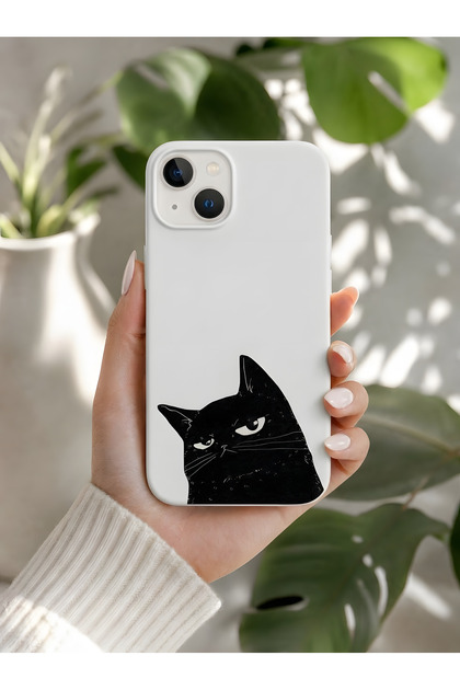 iPhone 13 Compatible Launch Silicone Glasses-Wearing Ukala Cat Themed Shock-Absorbing Case White