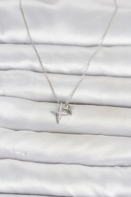 Brass Silver Color Minimal Pole Star Model Women's Necklace - Ebj260612W44000