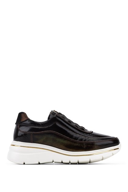 Women's Genuine Leather Brown Patent Leather Sneakers & Sports Shoes