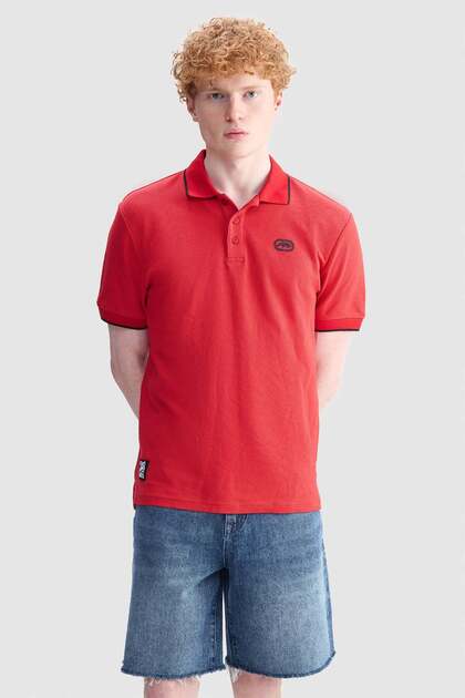 Caleb Regular Fit Polo Collar Printed 100% Cotton Men's Red Polo T-Shirt