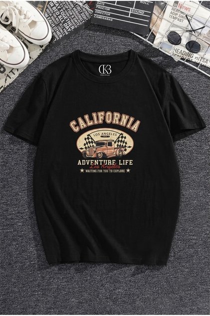 Unisex Oversized Printed Cotton Crew Neck Short Sleeve BLACK T-shirt