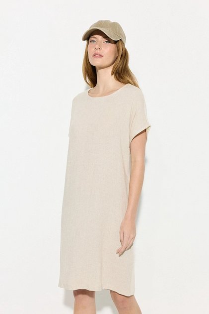 Linen Fronted Dress - Beige