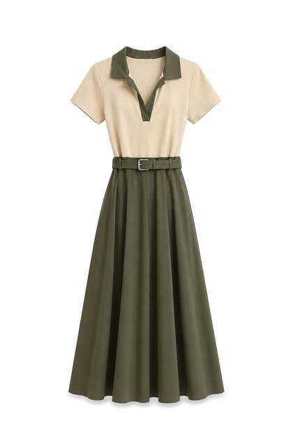 Women's Teltow Skirt Tencel Garnished Belted Dress Khaki